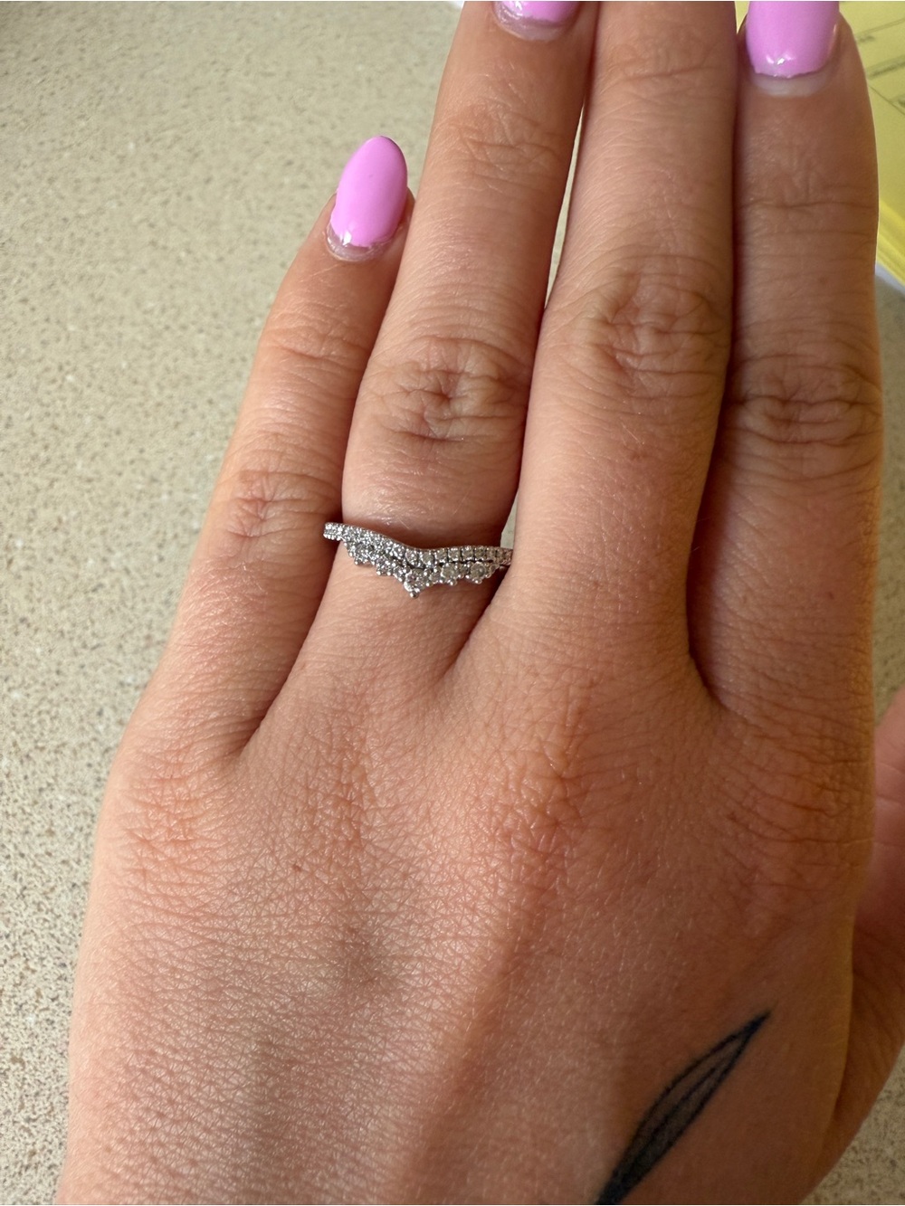 Sterling Silver Chevron Halo Ring with White Stones - Elegant Women's Band